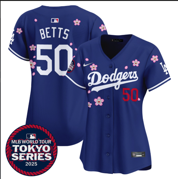 Women Los Angeles Dodgers #50 Betts Tokyo Series 2025 blue Limited Stitched Jersey->women mlb jersey->Women Jersey